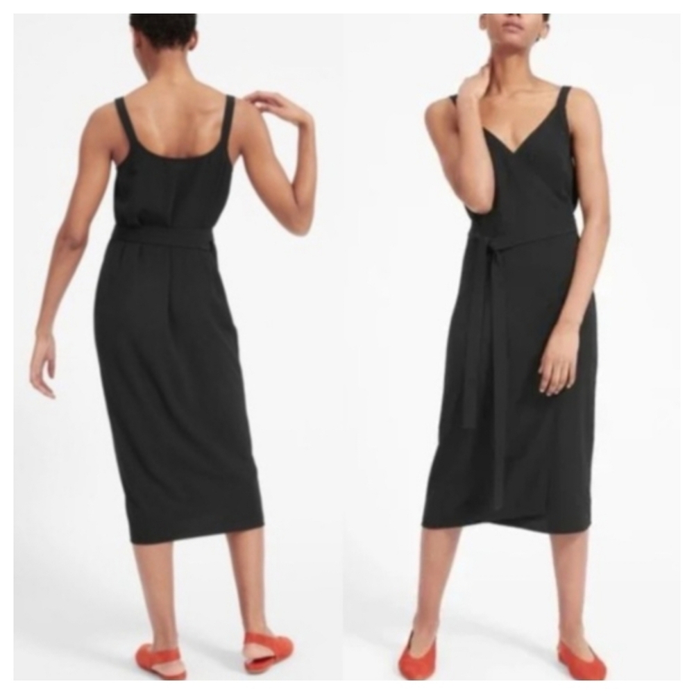 Everlane Japanese GoWeave Tank Wrap Midi Dress Tie-Waist